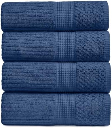Springtree Home 100% Cotton Bath Towel Set | 4-Pack | Textured | Navy