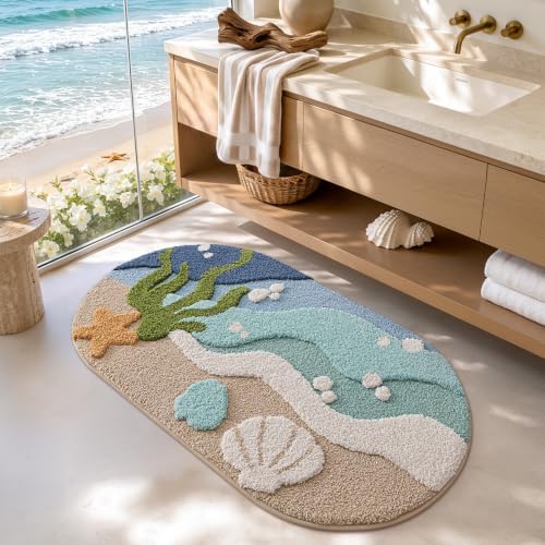 LUMI Beach Bathroom Rug Soft Microfiber Absorbent Bath Mat 24x44