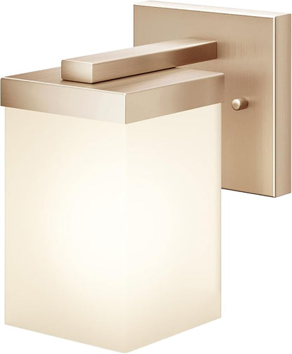Wall Sconce Over Mirror Champagne Bronze Bathroom Vanity Lighting Fixtures with White Frosted Glass, Wall Lamp for Powder Room Entrance, T003CPG-L1