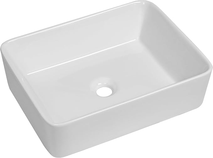 Logmey 19 Inch White Bathroom Vessel Sink 19x15 Inch Large Rectangle Vessel Sink for Bathroom Porcelain Ceramic Modern Countertop Above Counter Bathroom Vanity Sink Art Basin
