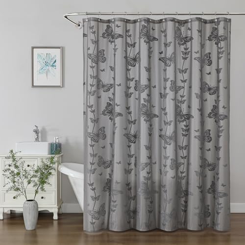 Onalasyc Grey Butterfly Shower Curtain,Lace Sheer Shower Curtain,72x72in