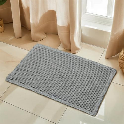 SUBRTEX Waffle Braided Bath Mat, 24" x 36" Soft Waffle Bath Rugs, Absorbent Non Slip Bathrooom Mats, Machine Washable Area Rug for Bathroom, Quick Dry, Gray