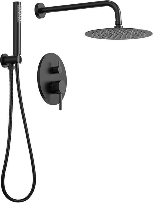 10" High-Pressure Rainfall Shower System with Handheld Spray, Wall Mount Bathroom Shower Faucet Set (Matte Black)