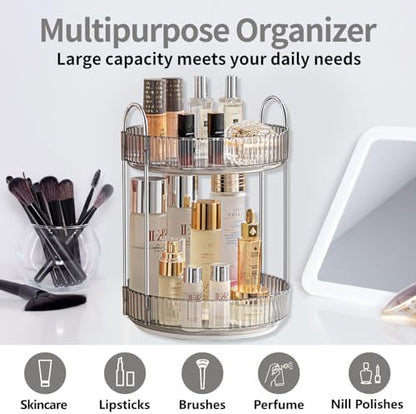 Asayuee 360 Rotating Makeup Organizer for Vanity,Bathroom Countertop Organizer,Spinning Perfume Organizer&Vanity Organizer(Grey-2 Tier)