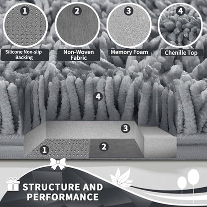 Yimobra Toilet Rugs U Shaped Washable, Extra Thick Soft Absorbent Chenille Contour Bathroom Rugs for Toilet 24x20 Inch, Quick Dry Non Slip Toilet Mat for Bath Floor, Silver