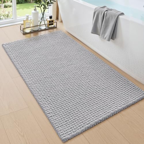 DEXI Chenille Bath Mat 43x24, Soft Absorbent Bathroom Rugs, Light Grey