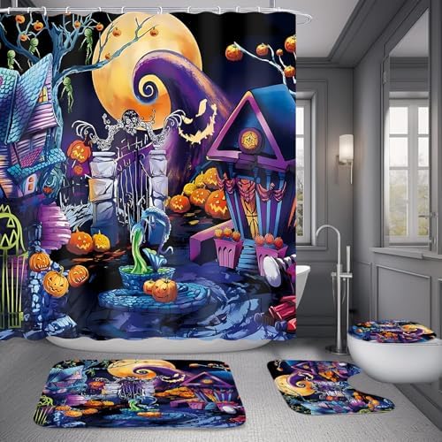 Yddsky Halloween Haunted House Shower Curtain Sets for Bathroom,72x72 in