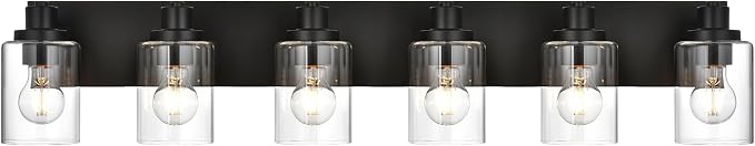 6 Light Bathroom Vanity Lights, Bathroom Lighting Fixtures over Mirror with Clear Glass Shades, Black Vanity Light For Bathoom, Modern Wall Sconces Vanity Lighting Fixture for Bathroom Hallway