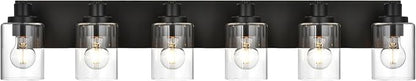 6 Light Bathroom Vanity Lights, Bathroom Lighting Fixtures over Mirror with Clear Glass Shades, Black Vanity Light For Bathoom, Modern Wall Sconces Vanity Lighting Fixture for Bathroom Hallway
