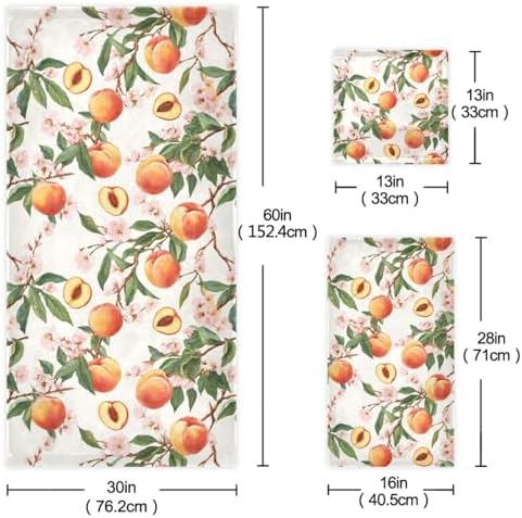 Naanle Tropical Fruits Peach Soft Decor 3 Pcs Towels Set, 1 Bath Towel+1 Hand Towel+1 Washcloth, Multipurpose for Bathroom, Hotel, Gym, Spa and Beach