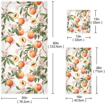 Naanle Tropical Fruits Peach Soft Decor 3 Pcs Towels Set, 1 Bath Towel+1 Hand Towel+1 Washcloth, Multipurpose for Bathroom, Hotel, Gym, Spa and Beach