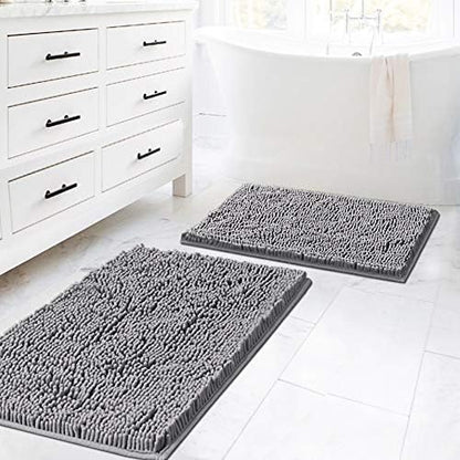 H.VERSAILTEX Bath Rugs for Bathroom Slip-Resistant Shag Chenille Bath Rugs Mat Extra Soft and Absorbent Bath Rug for Shower Room Machine-Washable Fast Dry (Gray, 20" x 32"/17" x 24")