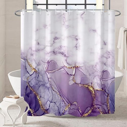 Purple Marble Long Waterproof Shower Curtain 72x78 inches