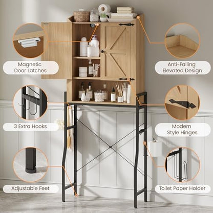Memobarco Over The Toilet Storage Cabinet with 2-Door & Metal Stand, Wood