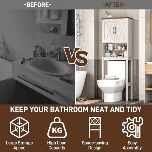 Vabches Over The Toilet Storage Cabinet with Adjustable Shelf, White