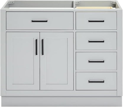 ARIEL Hepburn 42-inch Bathroom Vanity Base Cabinet,Solid Wood, 2 Soft Closing Doors, 5 Dovetail Drawers, Grey