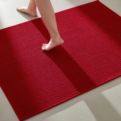 TYUU Large Christmas Bathroom Rugs Non Slip Washable Bath Rugs Super Absorbent Bathroom Rug Thin Quick Dry Low Pile Bath Mats, Red 36"x60"