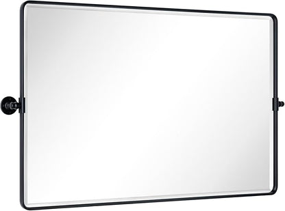 TEHOME Matt Black Horizontal Pivot Bathroom Vanity Mirror Large 30x48'' Black Metal Framed Rectangle Tilting Beveled Vanity Mirrors for Wall, Overall 51.91 x 30 inches (Mirrror 48 x 30 inches)