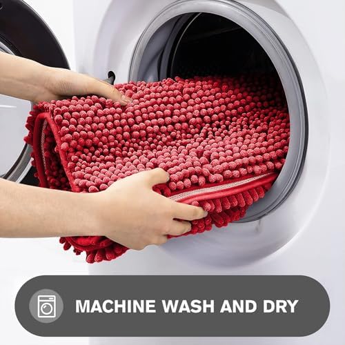 Bathroom Runner Rug 47 x 17 Inch – Long Bath Mat | Absorbent and Washable Thick Chenille Bath Rug Non-Slip Runner Rug for Bathroom, Shower, Sink(Red)