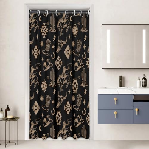 Stall Black Western Cowboy Shower Curtain, 36" W x 72" L