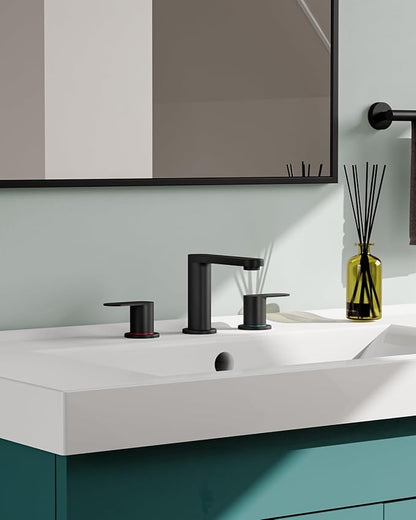 BWE 2 Pack Black Bathroom Faucet 3 Hole, Matte Black Bathroom Faucet 8 Inch Widespread, Pop-up Drain and Supply Lines, 360° Swivel Spout 2-Handle Bathroom Sink Faucets for Bath Vanity