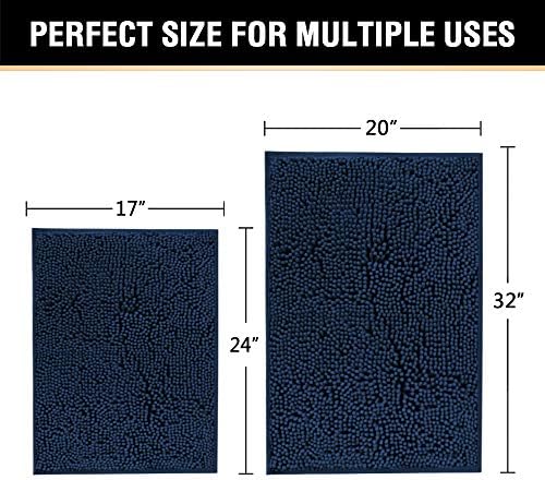 H.VERSAILTEX Plush Microfiber Bath Rugs Chenille Floor Mat Ultra Soft Washable Bathroom Dry Fast Water Absorbent Bedroom Area Rugs Kitchen Rugs Non Skid, 20" x 32"/17" x 24", Navy Rug