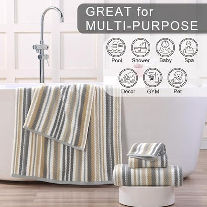 VOOVA & MOVAS Hand Towels 4 Pack, 100% Cotton, 16x27 in, Tan Gray Beige