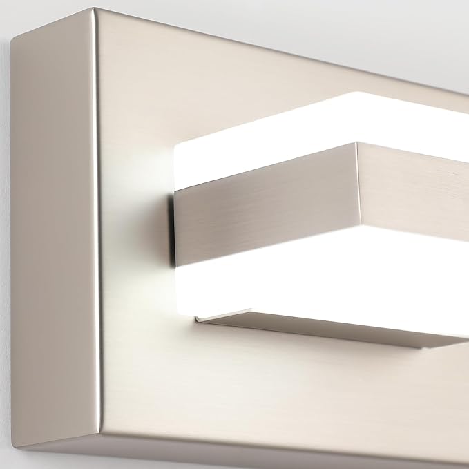 SOLFART 2 Light Brushed Nickel Vanity Lights for Bathroom Above Mirror, Modern Light Led Lighting Fixture, 14 Inch Nickel Bathroom Lighting Fixture Cool Light