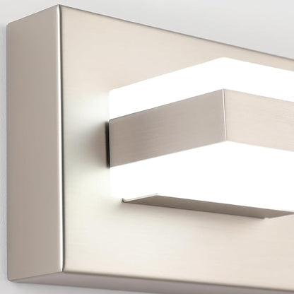 SOLFART 2 Light Brushed Nickel Vanity Lights for Bathroom Above Mirror, Modern Light Led Lighting Fixture, 14 Inch Nickel Bathroom Lighting Fixture Cool Light