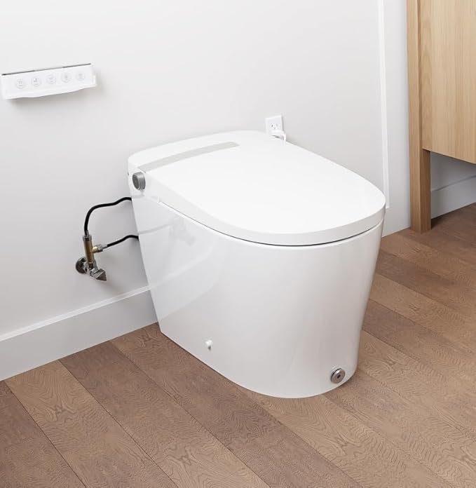 DA80U Smart Toilet, Modern Elongated Bidet with Built-in Water Tank, Assisted Pump, Heated Seat, 1.06 GPF Auto Flush, Warm Water, Remote and Foot Kick Operation, Plus Blackout Flush Feature