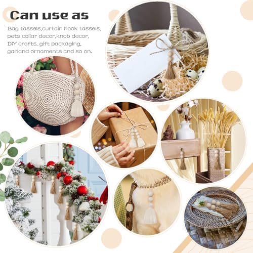 Boho Shower Curtain Hooks Rings Rustproof, CHICTIE Nautical Decorative Shower Curtain Rings with Handmade Wood Beads Tassel, Farmhouse Home Bathroom Bedroom Baby Room Decor Set of 12 (Natural Jute)
