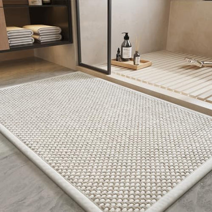 PADOOR-Bath Mat-Super Absorbent Chenille Bathroom Mats-Rubber Backed Bath Mats for Bathroom Non Slip, Easy Clean Bathroom Rugs Front of Bathtub,Shower Room,Sink-20×32, Beige&Cream