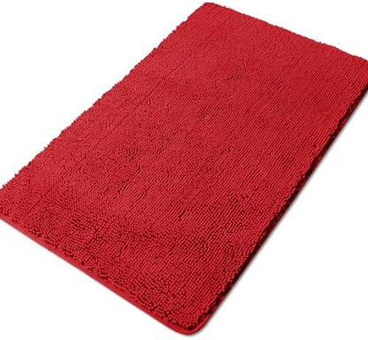 Yeaban Chenille Red Bathroom Rug 30"x50",Non-Slip Rubber Backing