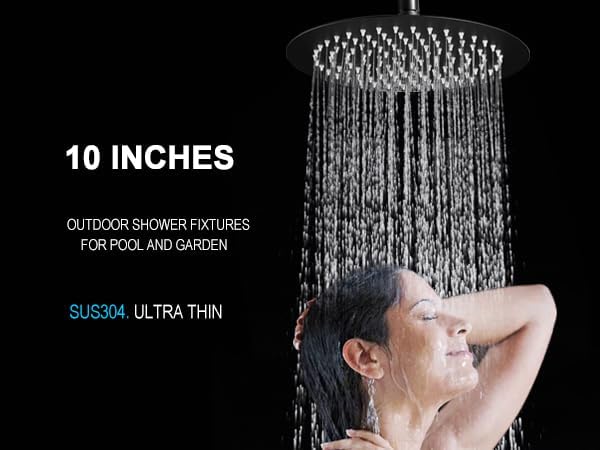 Generic MZ-0001H Matte Black Outdoor Shower Kit - Shower Head, Handheld Shower, Faucets, Valve - Wall Mount - 2 Handles - Stainless Steel - High Pressure, Water-Saving, Adjustable Settings