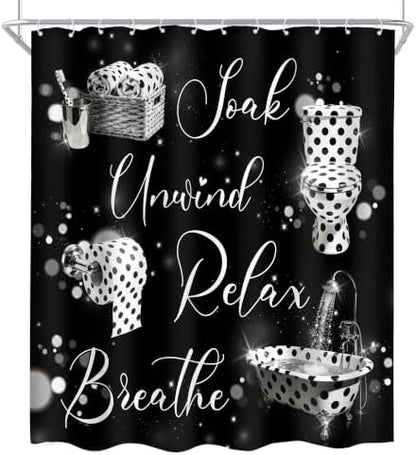 Polka Dot Fashion Funny Quotes 4Pcs Bathroom Shower Curtain Set with Rugs