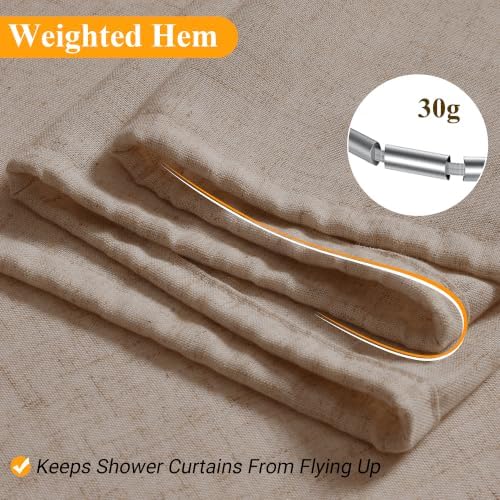 Naturoom Linen Shower Curtain 90 Inch Long for Bathroom Sand Beige 1 Panel