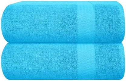 GLAMBURG Premium Cotton Oversized 2 Pack Bath Sheet 35x70-100% Pure Cotton - Ideal for Everyday use - Ultra Soft & Highly Absorbent - Machine Washable - Turquoise Blue