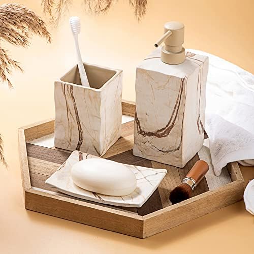 RQYIXI Ceramic Bathroom Accessories Set,Brown,4 Piece,Marble Design