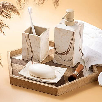 RQYIXI Ceramic Bathroom Accessories Set,Brown,4 Piece,Marble Design