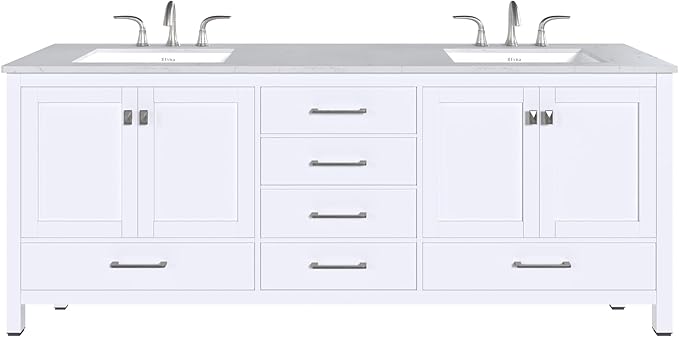Eviva Aberdeen 84 in. White Double Sink Bath Vanity with Carrara Quartz Top and Undermount Porcelain Sinks