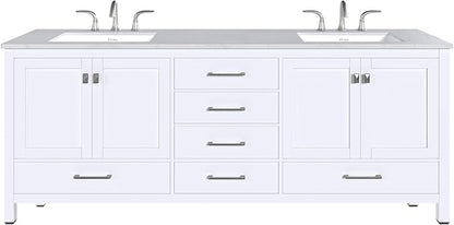 Eviva Aberdeen 84 in. White Double Sink Bath Vanity with Carrara Quartz Top and Undermount Porcelain Sinks