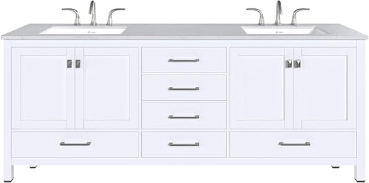 Eviva Aberdeen 84 in. White Double Sink Bath Vanity with Carrara Quartz Top and Undermount Porcelain Sinks