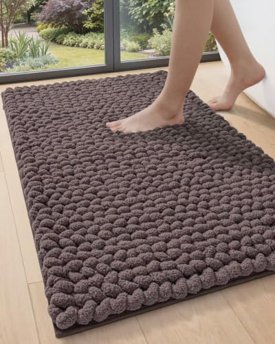 DEXI Bathroom Rug 36x24, Non Slip Washable Chinelle Bath Mat, Dark Taupe