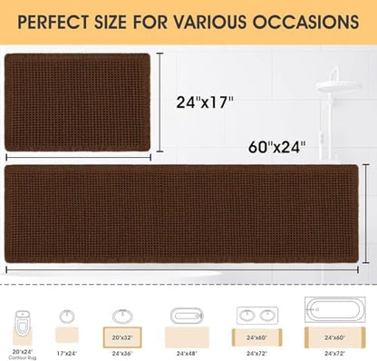 IM HOME Waffle Bath Mat Set 2 Piece Brown,Woven Modern Bath Rug Mats, Absorbent Non Slip Bath Floor Mat, Soft Washable Boho Bath Rugs with Tassels for Bathroom, Bedroom, Kitchen,Tub