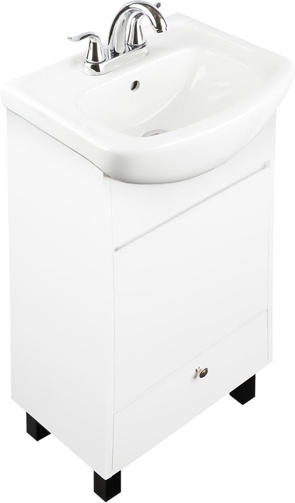 Petite 18 Inch Bathroom Vanity with Sink, Small Freestanding Bathroom Cabinet, Space-Saving Vanity Sink Combo Design, Dual Storage, Satin White