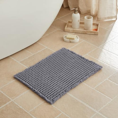 Triohero Waffle Bath Mat, Small Boho Bathroom Rugs Non Slip 16x24 Dark Grey