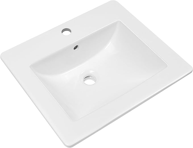 Enbol 21" x 18" Drop-In Bathroom Sink – White Ceramic Rectangular Semi Recessed Bathroom Vessel Sink Top Mount with Single Hole & Overflow (Model O2118）