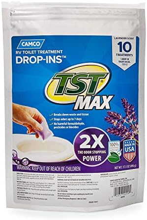Camco TST MAX RV Toilet Treatment Drop-INs - Control Unwanted Odors and Break Down Waste and Tissue - Septic Tank Safe - Lavender Scent - 10-pack (41556)