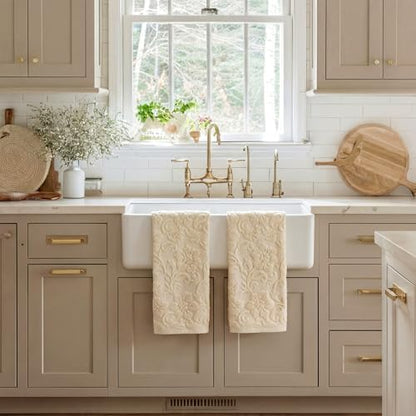SmoothNovelty 2 Pcs Beige Floral Jacquard Hand Towels for Bathroom