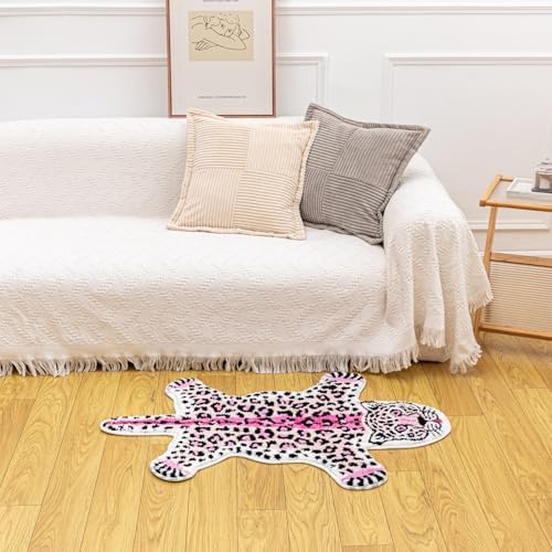 Pink Leopard Bath Mat Non Slip Absorbent Cartoon Rugs 39.3x25.5in